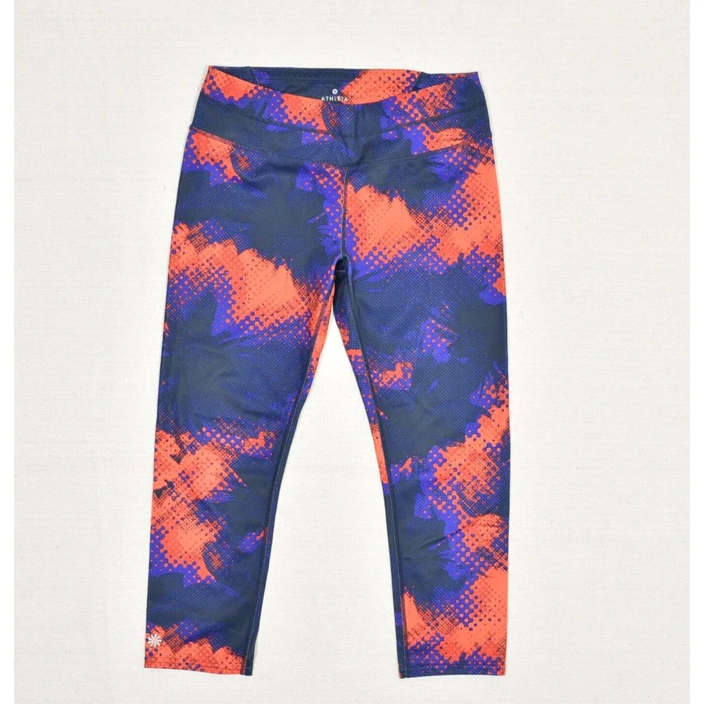 Athleta Women Pull On Capri Legging Geometric Polyester Multicolor Size M Gym